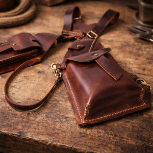 Soft Shell Genuine <b>Leather</b> High Quality Unisex Shoulder Holster Bag Adjustable Crossbody Strap Multiple Pockets Camouflage 25L - Product Image 6
