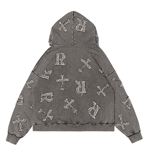 Sweat à capuche délavé effet vintage unisexe en molleton doux mélange coton coupe oversize streetwear décontracté épais - Product Image 2