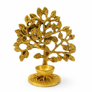SHUBHAM Arbre Deepak en laiton plaqué or pour Pooja |   Grand Diya à huile avec motif Kalpavriksha pour Mandir et bureau à domicile - Product Image 2
