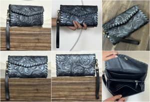 Women's RFID Blocking Gift New Floral Design <b>Wristlet</b> Wallet Tooled Leather Clutch Purses Fashion Women Card Money Phone Wallet - Product Image 3