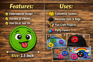 Parche Bordado Divertido de Cara con Lengua Fuera, Verde, Diseño de Sonrisa de Dibujos Animados, Termoadhesivo / Para Coser, Paquete de 100 Piezas para Ropa y Accesorios - Product Image 6