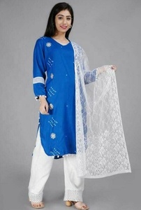 Pakistán Shalwar Kameez 2021 colección de verano precioso vestido de césped cosido señoras niñas alta calidad viscosa traje largo - Product Image 4