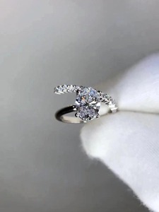 <b>925</b> <b>Silver</b> Oval Cut Lab Grown Diamond Bypass <b>Ring</b> <b>with</b> 14K Yellow Gold Oval Diamond Accent Modern Elegant Jewelry - Product Image 5