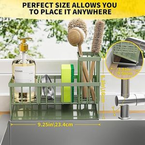 <b>Kitchen</b> Sink Organizer <b>Storage</b> with High Brush Holder 304 Stainless Steel Sponge Rack and Caddy for Convenient Access - Product Image 6