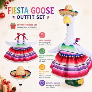 Holiday Porch Goose Outfit Pink Skirt <b>Dress</b> Mexican Sombrero Garden Statue Clothes Outdoor Decoration - Product Image 6
