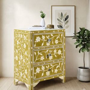 Mesita de Noche Moderna con Incrustaciones Florales y 2 Cajones, Mueble de Almacenamiento para Dormitorio/Apartamento - Product Image 2