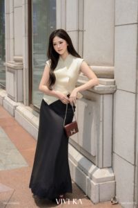 Women <b>Black</b> High Waist Off White Lace Trim Mermaid <b>Maxi</b> <b>Skirt</b> Elegant Solid Long Bottoms Office Skikrrt VANESSA - Product Image 4