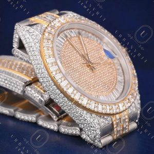 Reloj mecánico artesanal de acero inoxidable con lectura analógica, movimiento automático, diamantes moissanita de corte redondo, claridad VS VVS EF - Product Image 5