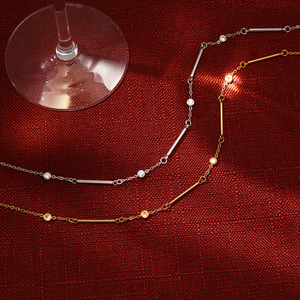 Collar de Barra de Acero Inoxidable Chapado en Oro de 18K, Cadena Minimalista con Circonita, Collar Unisex - Product Image 4