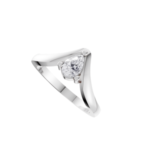 Anillo de compromiso y boda de plata 925 con diamante cultivado en laboratorio Aarinya, corte pera, diseño arquitectónico Wishbone Chevron Solitaire, moderno, certificado IGI, para mujer - Product Image 3