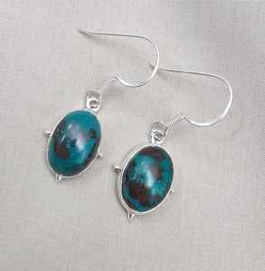 Boucles d'oreilles clous en argent sterling avec chrysocolle, certifiées IGI, bijoux bohèmes en pierre précieuse bleu-vert pour mariage et soirée - Product Image 1