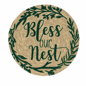 Round Natural Jute <b>Placemat</b> With Green Leaf Pattern Bless Our Nest Printed Home Decor <b>Table</b> Mat Classic Style Washable - Product Image 1