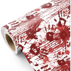 Carta da Regalo Mini Rotolo con Design Spaventoso di Impronte di Mani con Schizzi di Sangue per Halloween, 17 Pollici X 16,5 Piedi, per Regali di Compleanno - Product Image 3