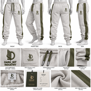 Pantalon de jogging pour homme, vert gris, avec empiècements, taille élastique, cordon de serrage, bande latérale et bas de pantalon à revers - Product Image 6