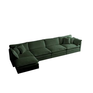 Divano Componibile a U Convertibile in Ciniglia Verde a 5 Posti con 1 Pouf per Soggiorno - Product Image 3