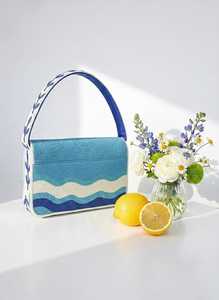 Sac à main rectangulaire bleu et blanc fait main ALI FASHION ART, lavable, avec broderie de feuilles, artisanat textile en coton pour un usage quotidien - Product Image 3