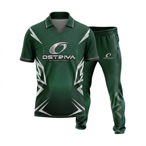 ชุดเสื้อคริกเก็ตครึ่งตัวและกางเกงสำหรับผู้ชาย Ostriya Intl แบบสั่งทำพิเศษ พิมพ์ลายด้วยความร้อนด้านหน้า สำหรับผู้ใหญ่ ไซส์พลัส ขาสั้น โพลีเอสเตอร์ 100% - Product Image 4