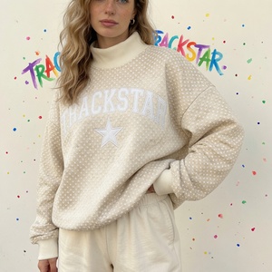 Women Oversized Mock Neck Sweatshirt Burgundy Star Print Trackstar Graphic Casual Long Sleeve Winter Pullover Streetwear - Product Image 3