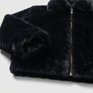 Veste en fausse fourrure noire pour homme avec col rabattable, fermeture éclair, longueur courte, épaisse et chaude - Product Image 2