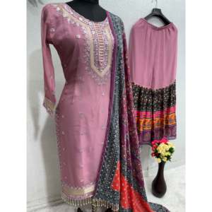 Vêtements de soirée fantaisie pour femmes Top Plazzo Dupatta Set - Product Image 5