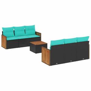Ensemble de canapés de patio en polyrotin noir pour 7 personnes, mobilier d'extérieur avec coussins, design contemporain - Product Image 2