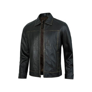 Vestes en cuir pour hommes tendance, couleur unie, fermeture éclair, veste en PU décontractée pour hommes - Product Image 1