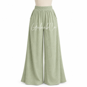 Pantalon palazzo à jambes larges pour femme avec taille élastique et poches latérales |   Pantalons décontractés fluides pour les vacances d'été, les stations balnéaires et la plage - Product Image 1