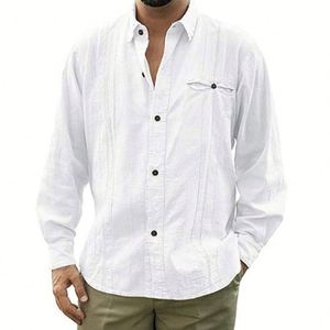 Camicia da <span class=keywords><strong>uomo</strong></span> autunnale <span class=keywords><strong>in</strong></span> <span class=keywords><strong>lino</strong></span> e cotone, tinta unita, a maniche lunghe, con colletto a risvolto e bottoni, vestibilità ampia, per tutti i giorni - Product Image 1