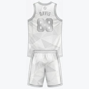 Customized Origin <b>Athletics</b> Basketball Jersey Set White Geometric Print V-Neck Sleeveless Moisture Wicking Unisex Adult Uniform - Product Image 2
