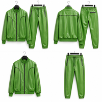 Ensemble veste bomber et pantalon pour homme en cuir PU vert non tissé, coupe sport, coupe-vent, fermeture éclair sur le devant, style décontracté, pour l'automne, coupe classique