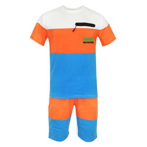 Men's Sporty Color Blocked <b>Shorts</b> Set Orange Black White Quick Dry <b>Polyester</b> Bermuda With Pocket Elastic Waist - Product Image 2