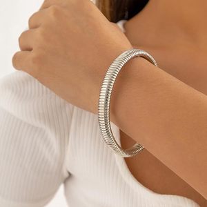 Gold Bangle <b>Bracelet</b> for Women Chunky <b>Stretch</b> <b>Bracelet</b> Stainless Steel Wide Chain Bangles Trendy Stackable Jewelry Gift - Product Image 6