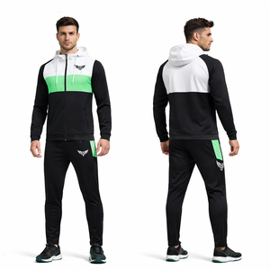 ชุดวอร์มผู้ชายสีดำเขียวแบบกำหนดเอง เสื้อฮู้ดมีซิป กางเกงจ็อกเกอร์ ชุดกีฬา ชุดออกกำลังกาย ชุดฝึกซ้อม รับทำโลโก้ ชุดออกกำลังกายแบบ OEM - Product Image 1