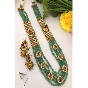 Elegante Juego de Collar Largo de Perlas con Moissanita Chapado en Oro de Latón de Primera Calidad y Pendientes para Regalo de Boda o Fiesta para Mujer - Product Image 1