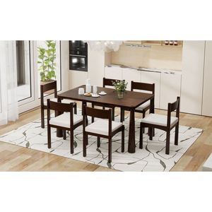 Set da Pranzo Retrò TREXM 7 Pezzi per 6 Persone, Tavolo in Legno con Sedie Imbottite, Set per Cucina e Sala da Pranzo (Es) - Product Image 2