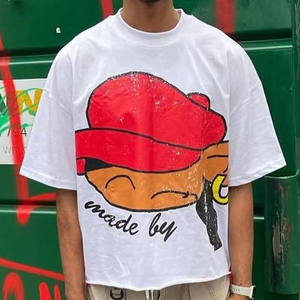 เสื้อยืดผู้ชาย OEM ผ้าฝ้าย 100% คุณภาพพรีเมียม ลายพิมพ์ คอวี ไซส์ใหญ่ ทรงหลวม ไหล่ตก แขนสั้น ผ้าถัก - Product Image 4