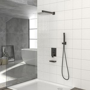 Il sistema doccia quadrata a parete da 12 pollici in gomma e bronzo a olio include accessori per doccia con valvola ruvida - Product Image 2