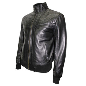 Veste moto en cuir véritable noir pour homme, col montant, fermeture éclair, coupe classique, style automne, couleur unie - Product Image 5