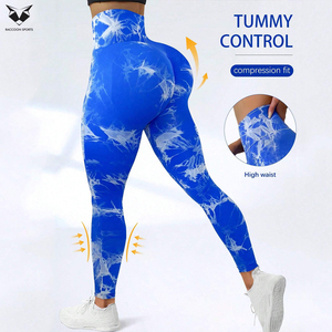 กางเกงโยคะขายาวเอวสูงสีน้ำเงินพิมพ์ลายพร้อมลายพิมพ์แบบ Sublimation Transfer ผ้าสี่ทิศทางยืดได้ ราคาขายส่ง - Product Image 2