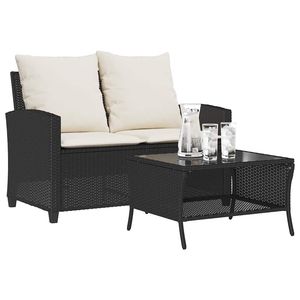 Medium Garden <b>Sofa</b> in Black and <b>Cream</b> White PE Rattan with Removable <b>Covers</b> - Product Image 1
