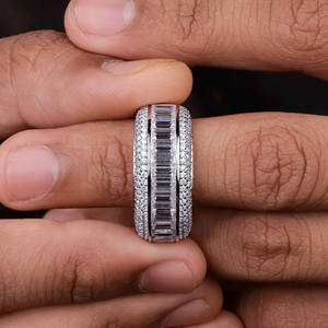Anillo de Diamantes Baguette Icedout para Hombre, Plata 925, Estilo Hip Hop Bling, Anillo de Boda de Moissanita con Engaste de Canal, Anillo Ancho de Declaración - Product Image 5