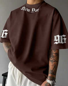 Camiseta de Hombre Oversize 2025 Lavada, 100% Algodón, con Estampado Serigrafiado, Costura Premium Personalizada, Tallas Grandes, Casual, de Punto, Manga Corta - Product Image 3