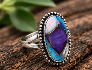 Anillo de Plata de Ley 925 con Mosaico Ovalado de Dalia de Cobre Púrpura y Moissanita, Estilo Minimalista, Venta al Por Mayor ODM - Product Image 5