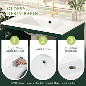 Mobile Bagno Moderno da 24 Pollici con Lavabo Integrato, Mobiletto Contenitore Bagno con 2 Ante, Lavabi Singoli Moderni - Product Image 6