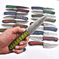 Lot de 20 couteaux de chasse en acier Damas à lame fixe de 7 pouces, manches en bois Pakka, lame pleine longueur
