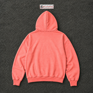 Sudadera con capucha extragrande rosa coral con estampado gráfico de oración y letras amarillas, estilo urbano, unisex, informal, para hombre - Product Image 6