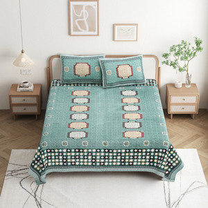 Leaf Hand Block Printed <b>Floral</b> Pattern 100% Cotton 200TC Anti-Dust Mite All-Season 3-Piece Customizable Simple <b>Bedspread</b> Sets - Product Image 2