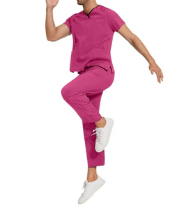 Mens Medical Scrubs Set Stretch V-Neck <b>Top</b> Elastic Waist 6 Pocket Pants Nurse Uniform - Product Image 2