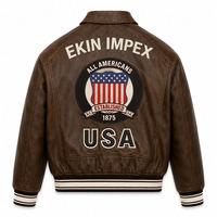 Chaqueta de Cuero para Hombre Ekin USA Edición Marrón, Estilo Bomber Americano, Estilo Urbano, Invierno, Transpirable, Cuero Natural Premium