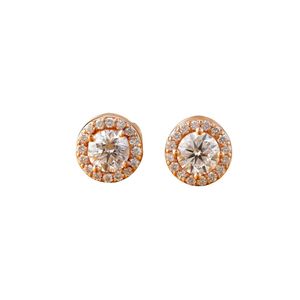 1.12 CT Round Halo Lab Grown Diamond Stud <b>Earrings</b> with 14K Rose Gold VVS1 Clarity Screw Shape Available White Yellow 18K Gold - Product Image 1